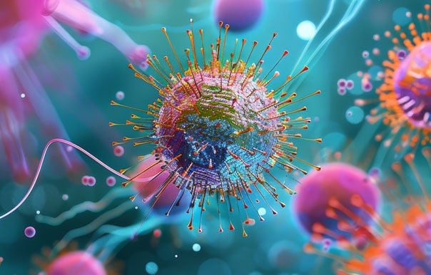 Colorful virus particles in motion