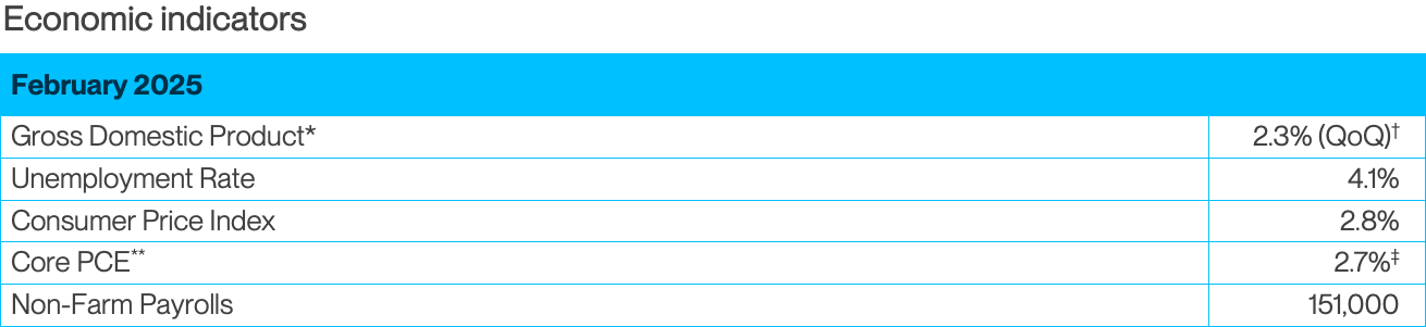 Economic indicators table for February 2025