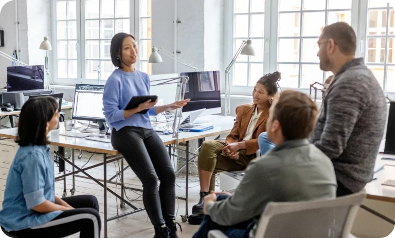 Team meeting in modern open office