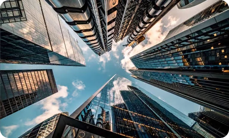 Upward view of skyscrapers