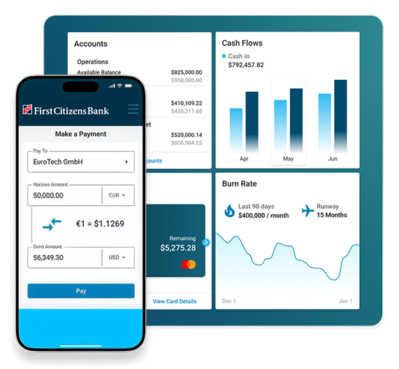 First Citizens Innovation Banking Mobile banking app with financial dashboard