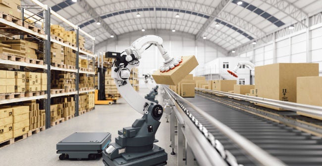 Robotic arm on conveyor line