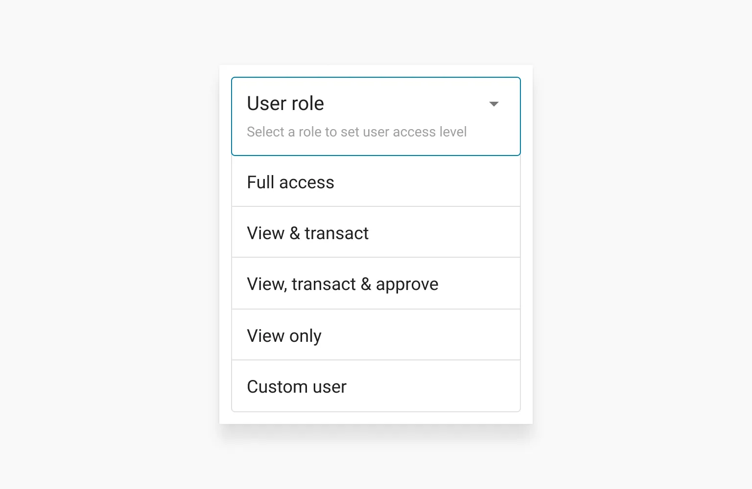 User role dropdown menu interface screenshot